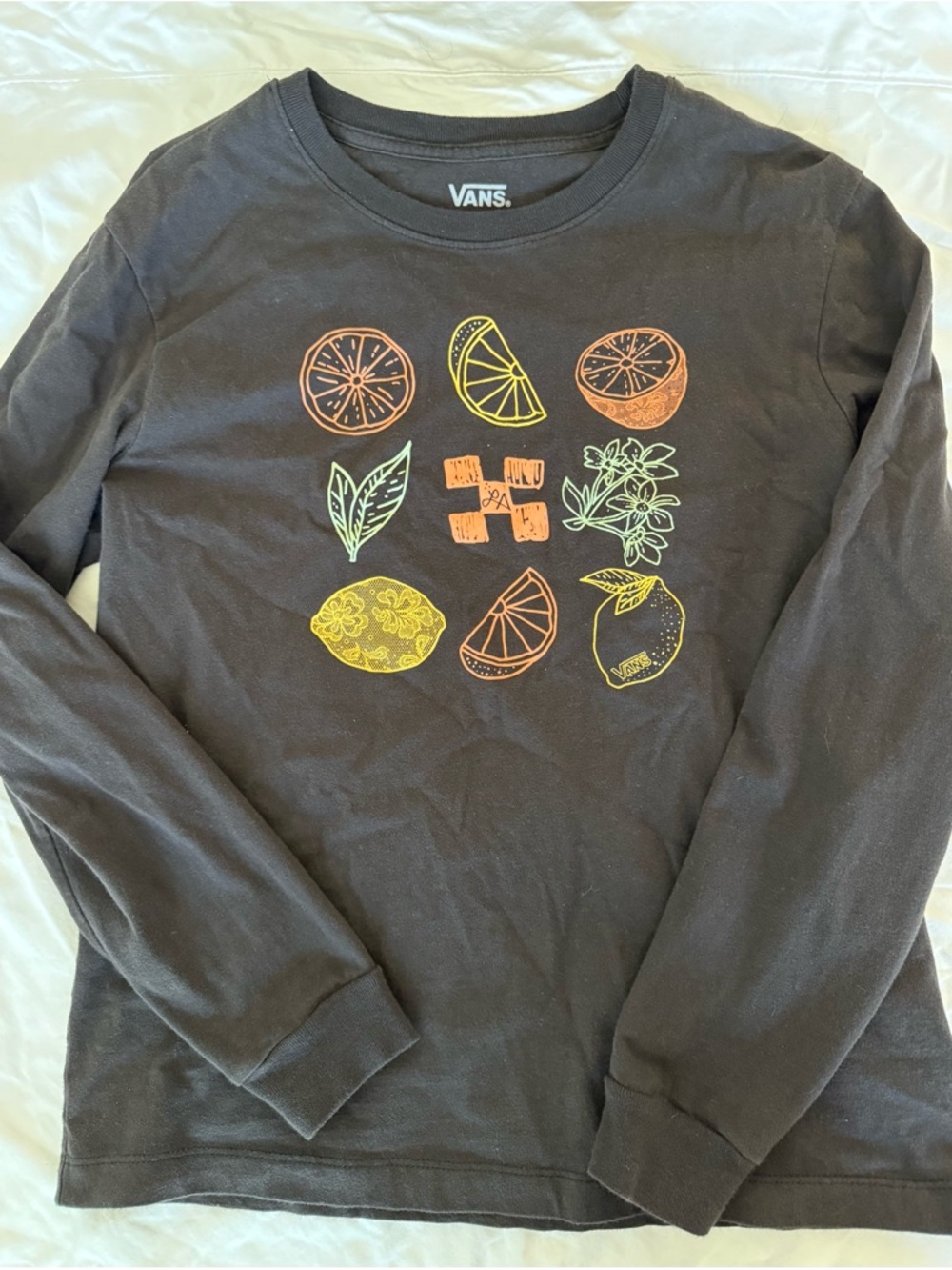 Vans Dark Gray Long Sleeve Shirt with Orange, Yellow and Green Citrus Design